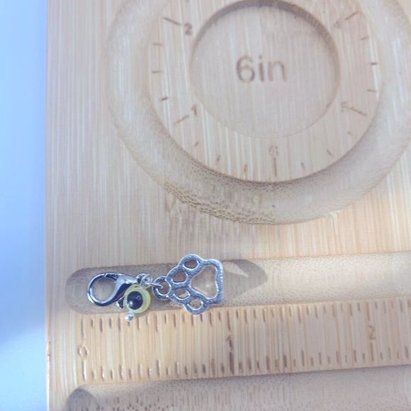 Evil Eye Bead & Paw Charm, Claw Clasp Clip-on for Small Pet Collar or Keychain - Picture 4 of 9